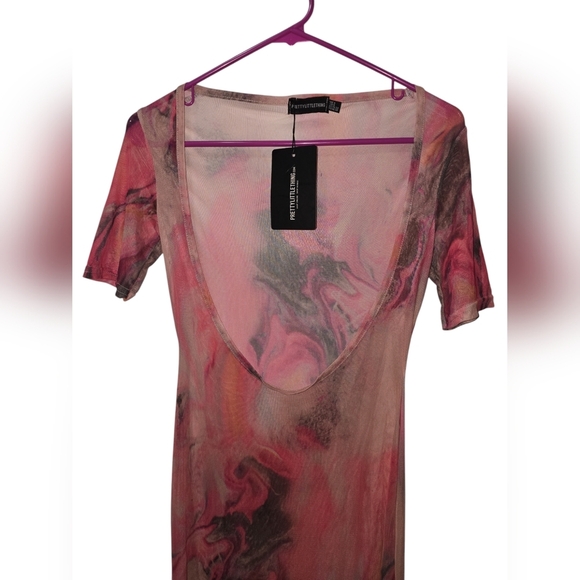 Pretty Little Thing Pink/Acid Scoop Mesh Maxi Dress NWT Size 0 - Picture 3 of 4
